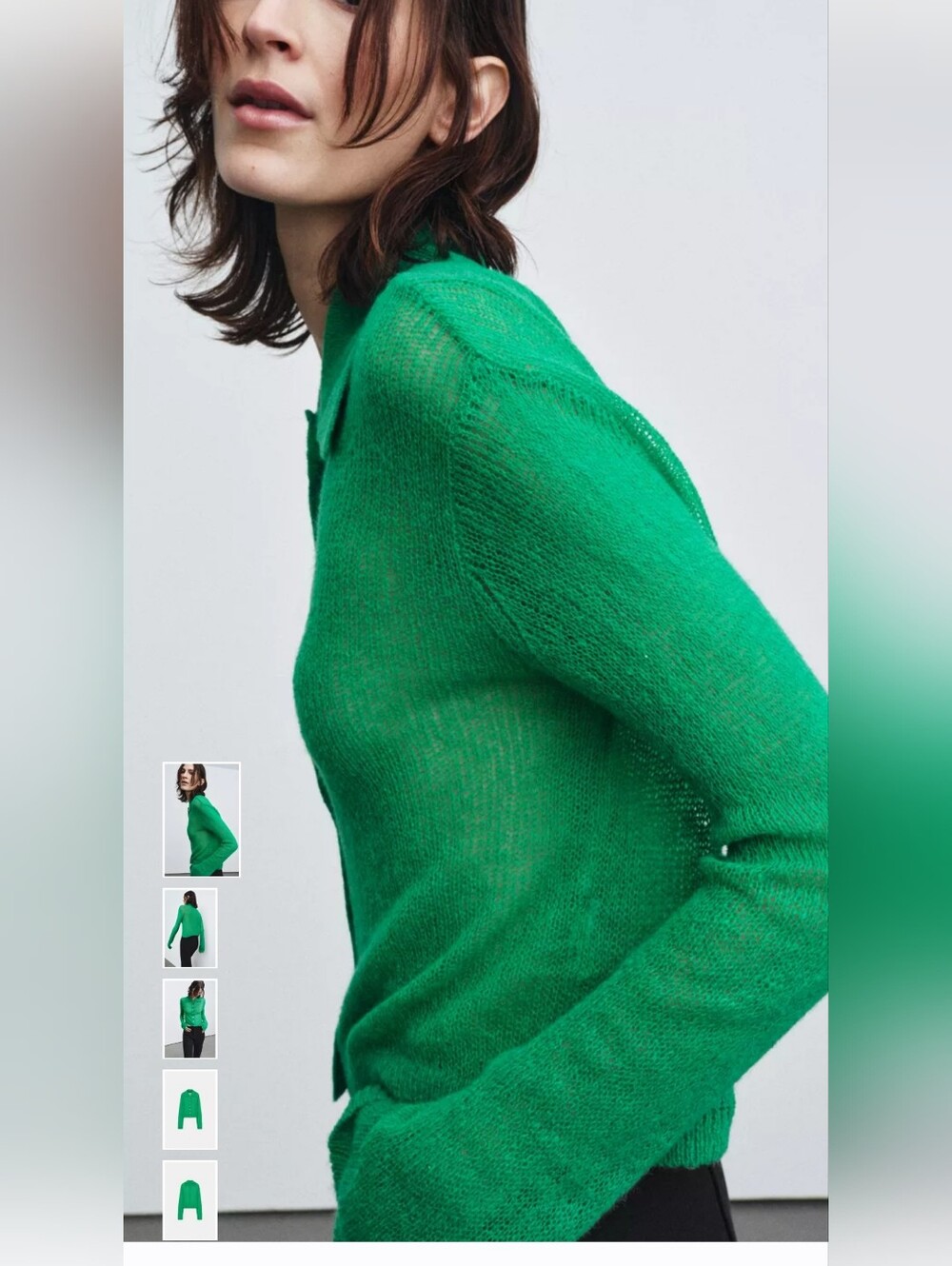 Zara Emerald Green Lightweight Polo-Collar Sweater